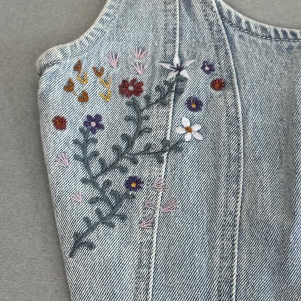 Banjara Denim Corset Crop Top Size S Floral Embroidered Frayed Hem Light Wash - Picture 4 of 9